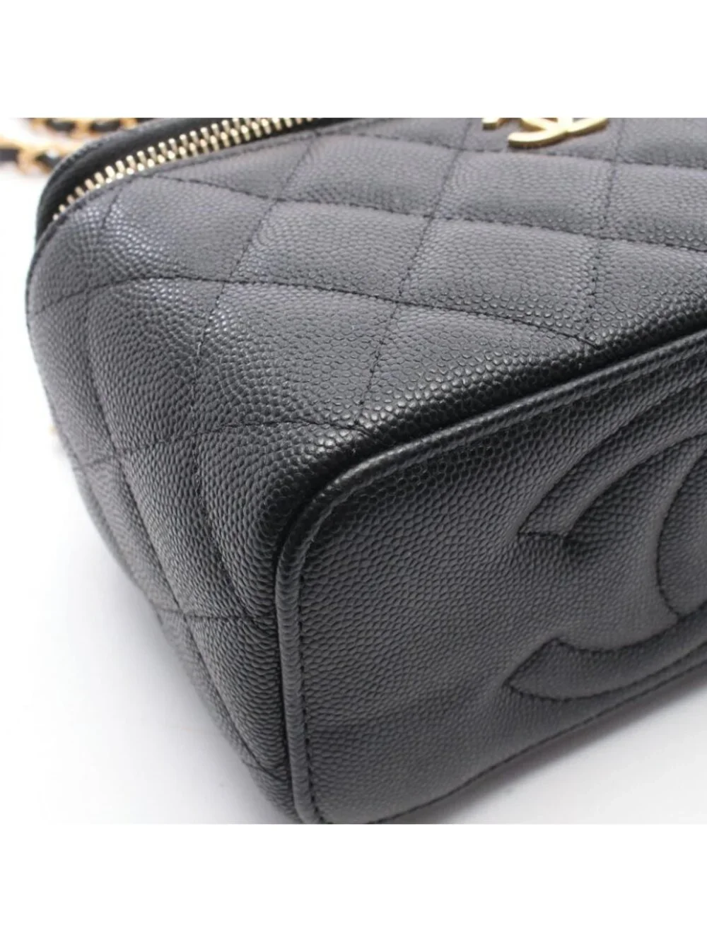 Chanel Shoulder Bag Quilted Vanity Black Calf Chain